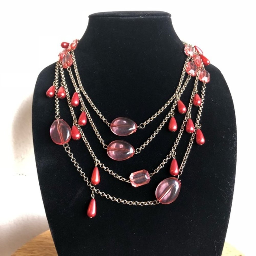 Coral pink and gold beaded necklace
